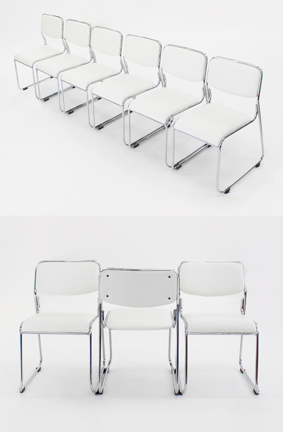 【在庫あ格安】送料無料 連結可能 スタッキングチェア 6脚セット ホワイト ミーティングチェア パイプ椅子 会議イス 会議椅子 パイプチェア 横連結可能 パイプイス
